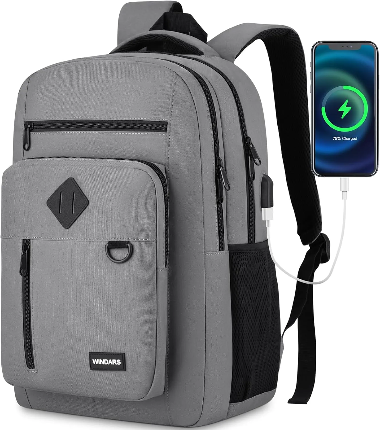 Backpack for Men and Women, Casual School Backpack Teen Boys and Girls Lightweight 17.3 Inch Laptop Bookbag with USB Charger for College Work Travel (Dark Gray)