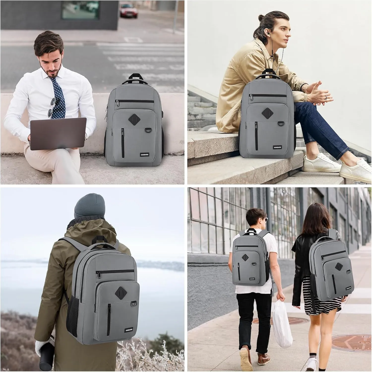 Backpack for Men and Women, Casual School Backpack Teen Boys and Girls Lightweight 17.3 Inch Laptop Bookbag with USB Charger for College Work Travel (Dark Gray)