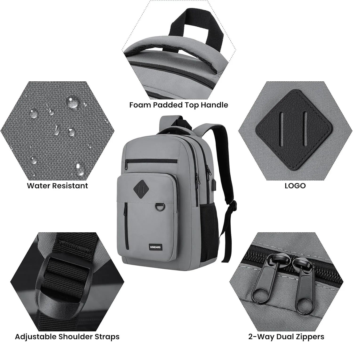 Backpack for Men and Women, Casual School Backpack Teen Boys and Girls Lightweight 17.3 Inch Laptop Bookbag with USB Charger for College Work Travel (Dark Gray)