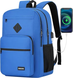 Backpack for Men Women, Durable Casual School Backpacks Teens Boys and Girls Classic 15.6 Inch Laptop Bookbag with USB Charger for College High School Work Travel (Dark Blue)