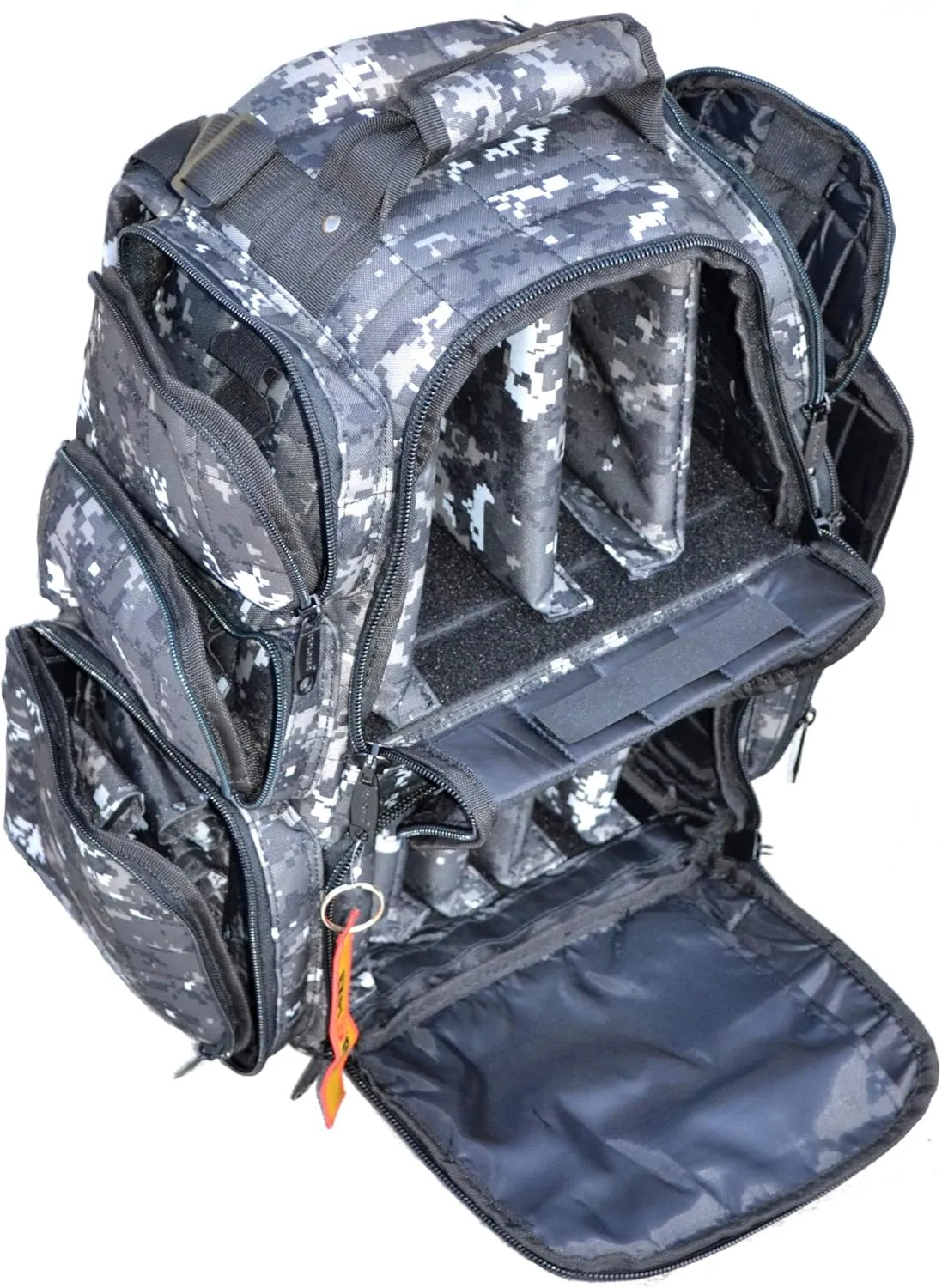 Backpack   Range Bag with Large Padded Deluxe Tactical Divider and 9 Clip Mag Holder - Rangemaster Gear Bag Explorer, Blue Camo