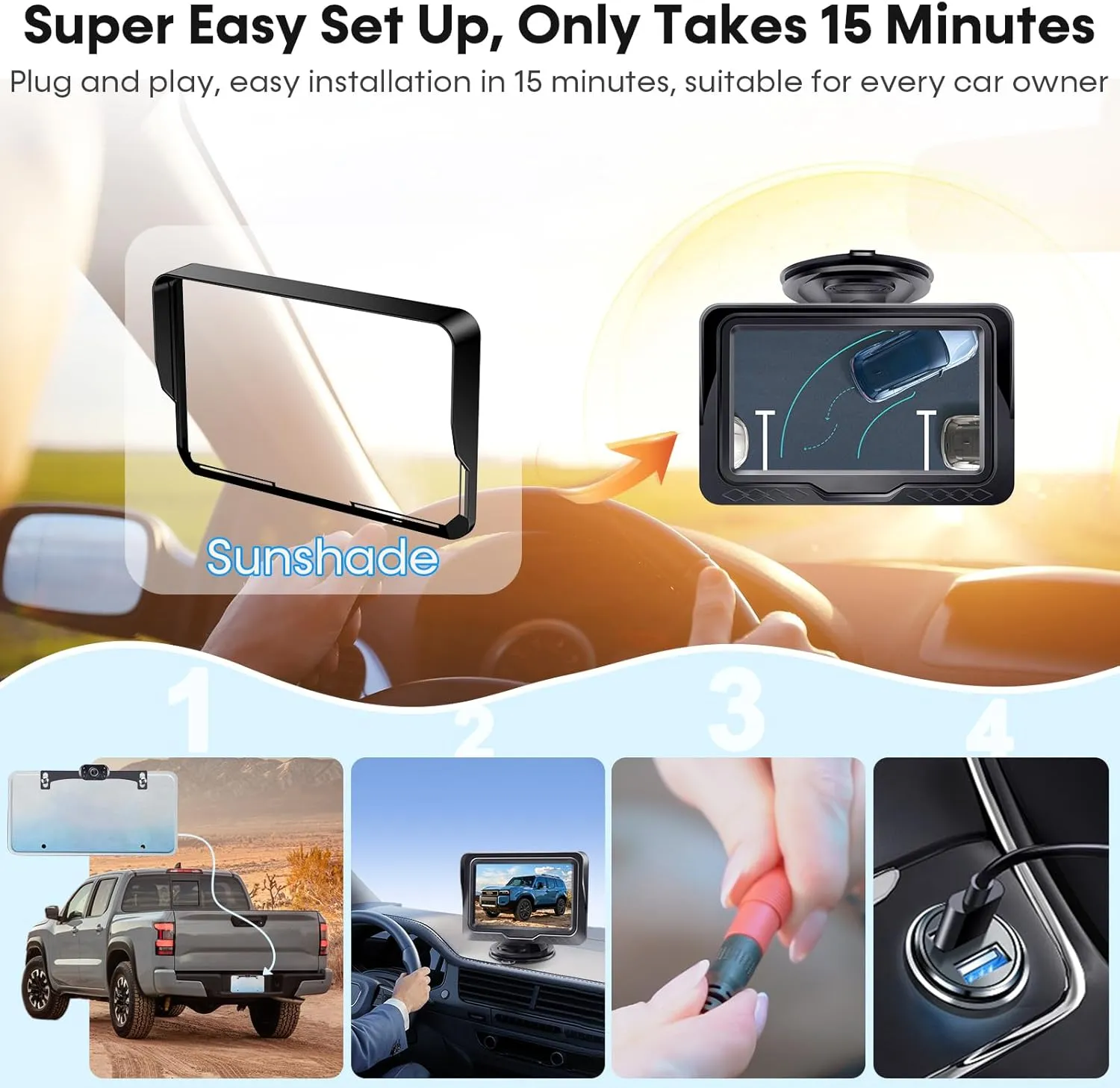 Backup Camera Easy Setup Plug-Play: HD 1080P No-Delay Waterproof - Clear Night Vision Rear View Camera with Monitor for Car Truck SUV - LK3