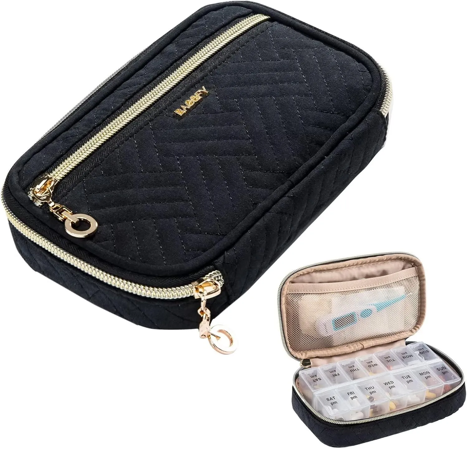 BAGSFY Pill Organizer Case 2 Times a Day- Weekly Medicine Organizer Travel Pill Box with Removable 7 Day Medicine Case Container for Fish Oil, Vitamin, Supplement