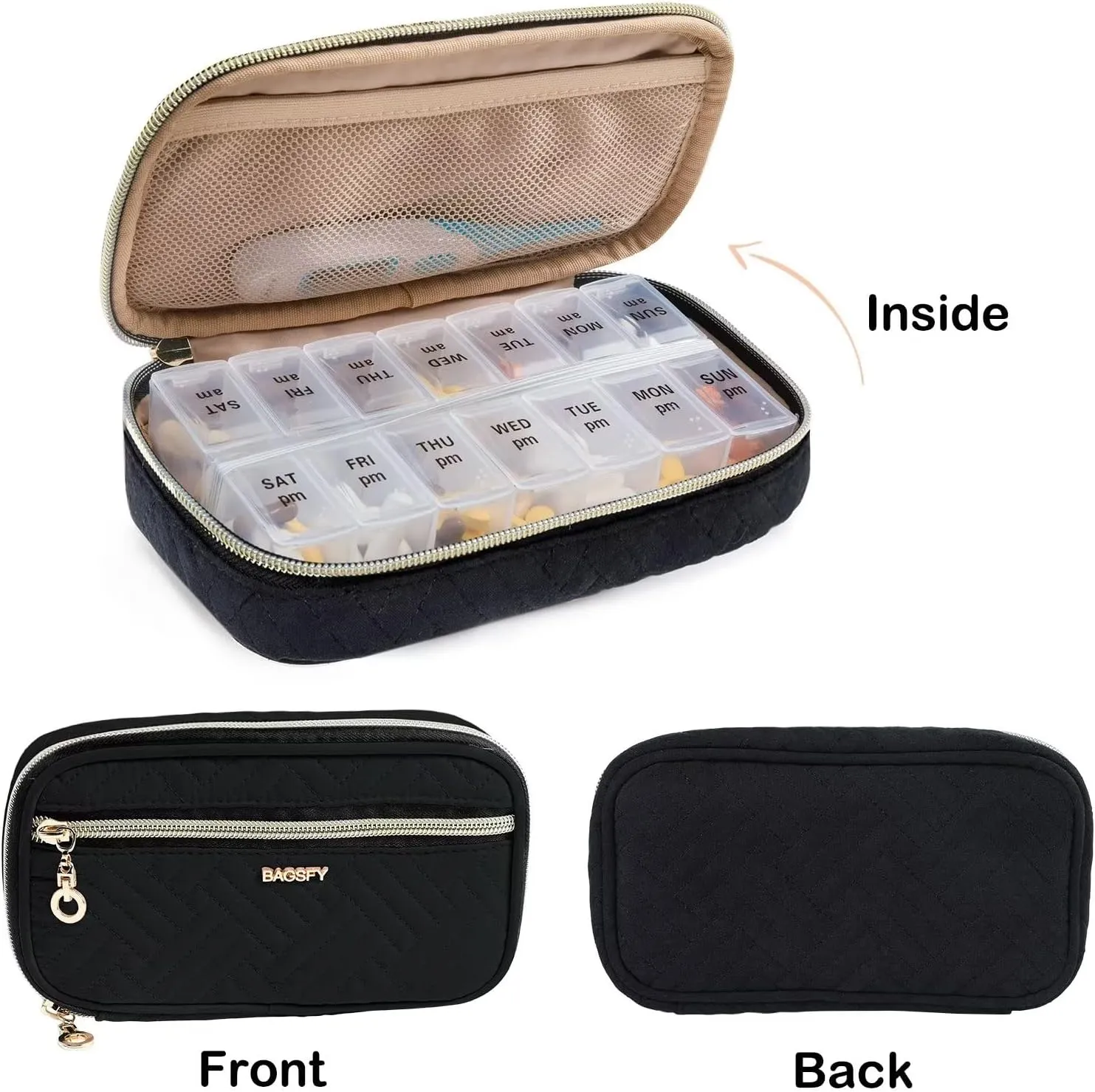 BAGSFY Pill Organizer Case 2 Times a Day- Weekly Medicine Organizer Travel Pill Box with Removable 7 Day Medicine Case Container for Fish Oil, Vitamin, Supplement