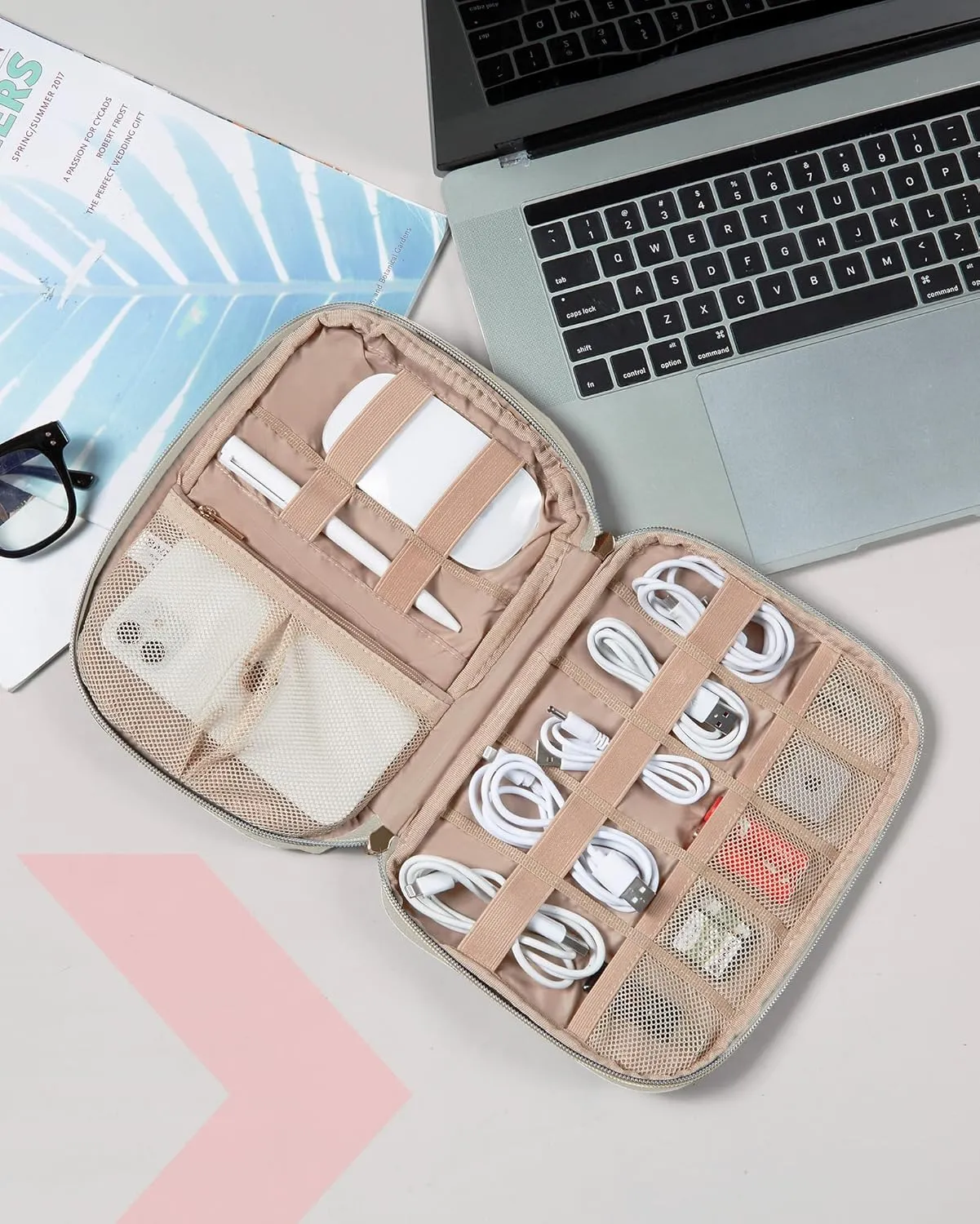 BAGSMART Electronics Organizer Travel Case, Cable SD Card Phone Accessories Organizer Bag for Women Travel Essentials, Warm Grey