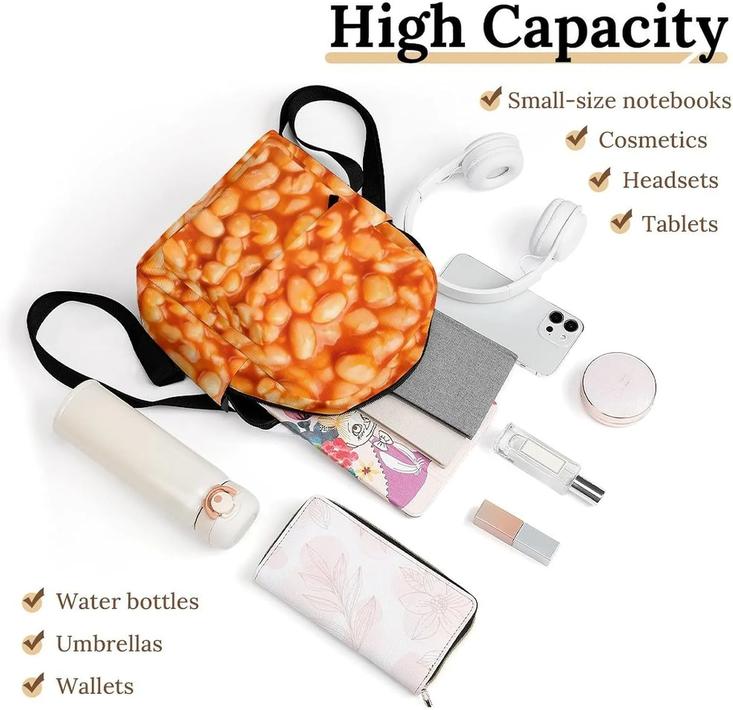 Baked Beans Casual Women's Backpack, Lightweight, Waterproof, Versatile Daily Bag