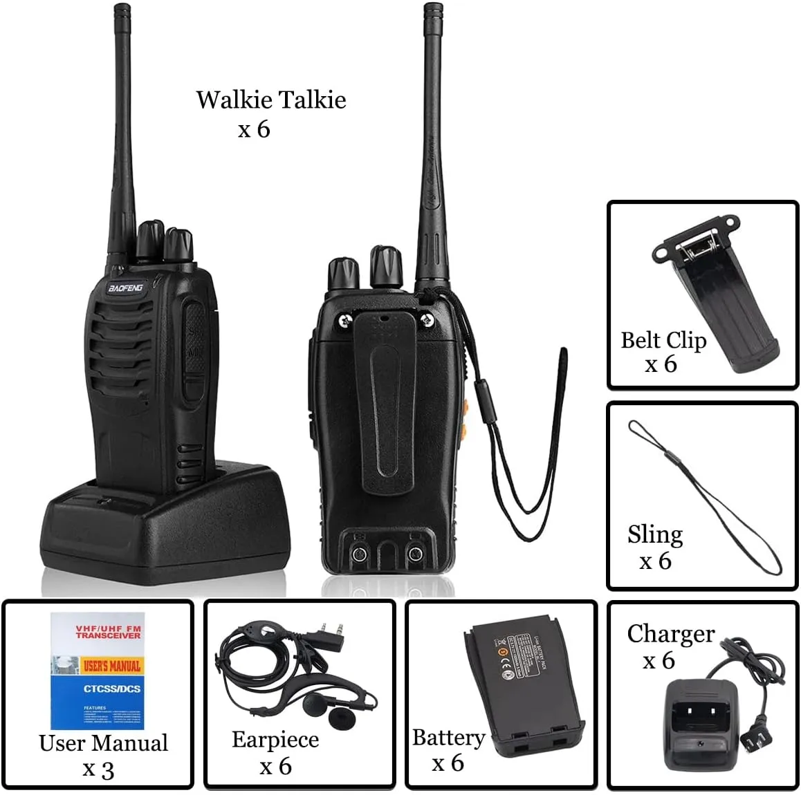 Baofeng Walkie Talkies bf-888s Two-Way Radios Long Range Rechargeable Interphone for Adults Professional Handheld UHF Communicator 6 Pack Walky Talky Set with Earpiece,Li-ion Battery and Charger