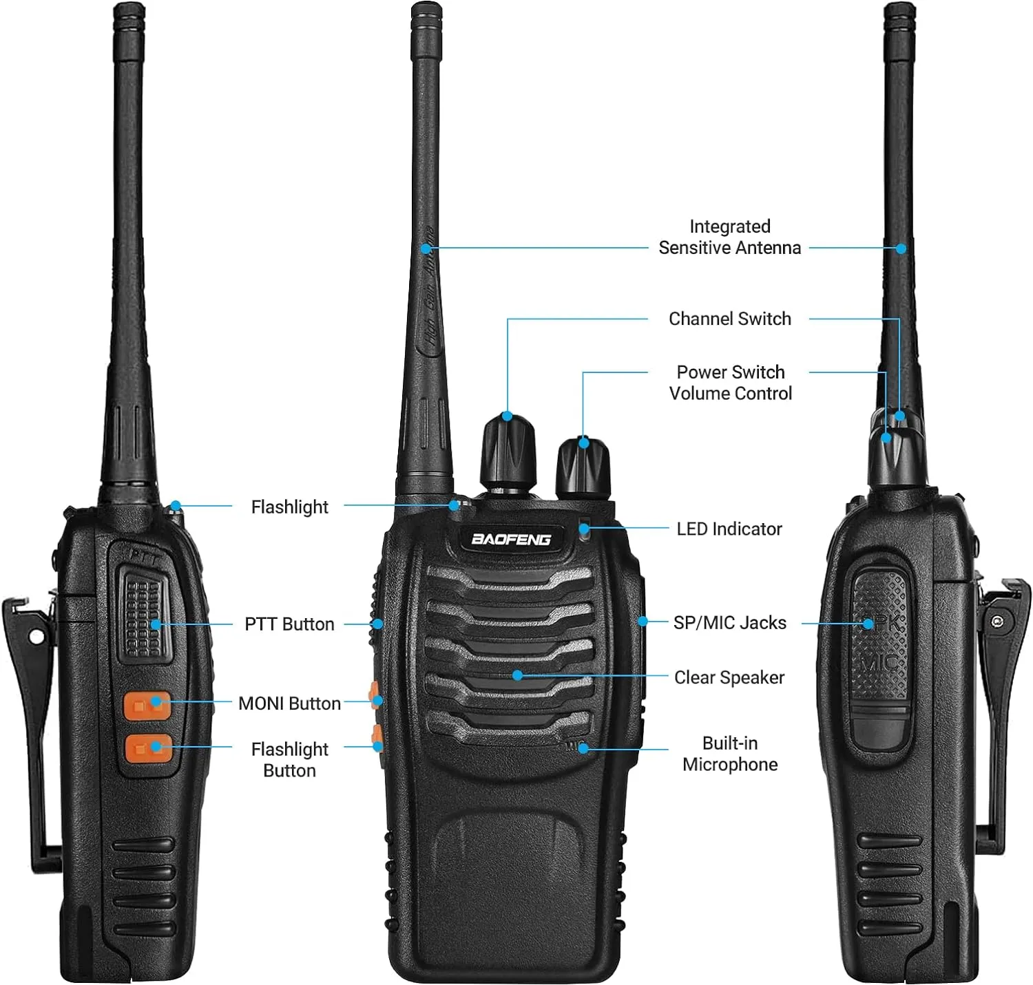 Baofeng Walkie Talkies bf-888s Two-Way Radios Long Range Rechargeable Interphone for Adults Professional Handheld UHF Communicator 6 Pack Walky Talky Set with Earpiece,Li-ion Battery and Charger