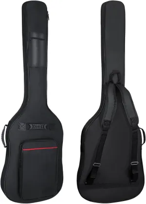 Bass Guitar Bag 7mm Padding Waterproof Electric Bass Case, Electric Bass Gig Bag Backpack with Neck Strap and Pockets, Black&Red Line