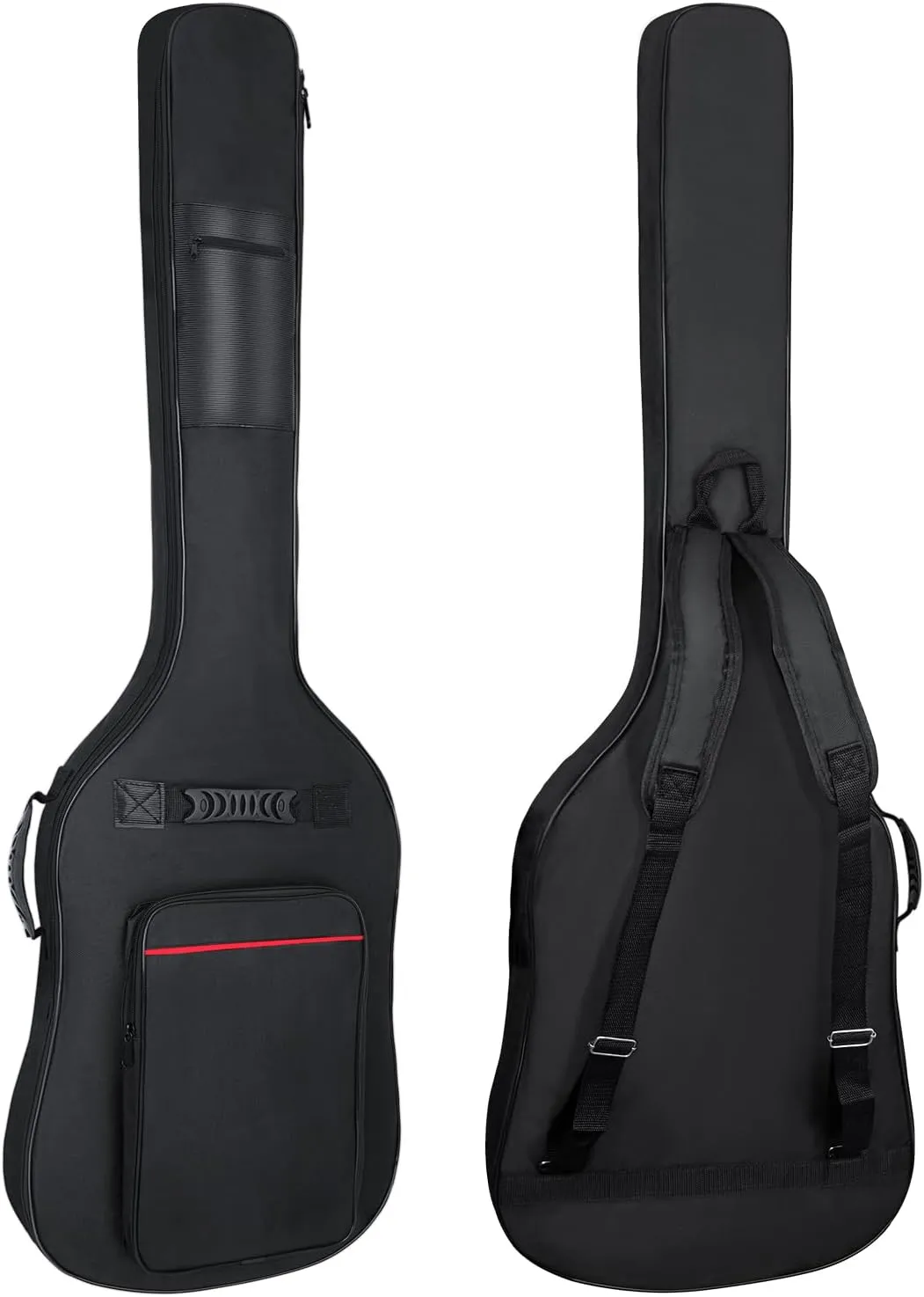 Bass Guitar Bag 7mm Padding Waterproof Electric Bass Case, Electric Bass Gig Bag Backpack with Neck Strap and Pockets, Black&Red Line