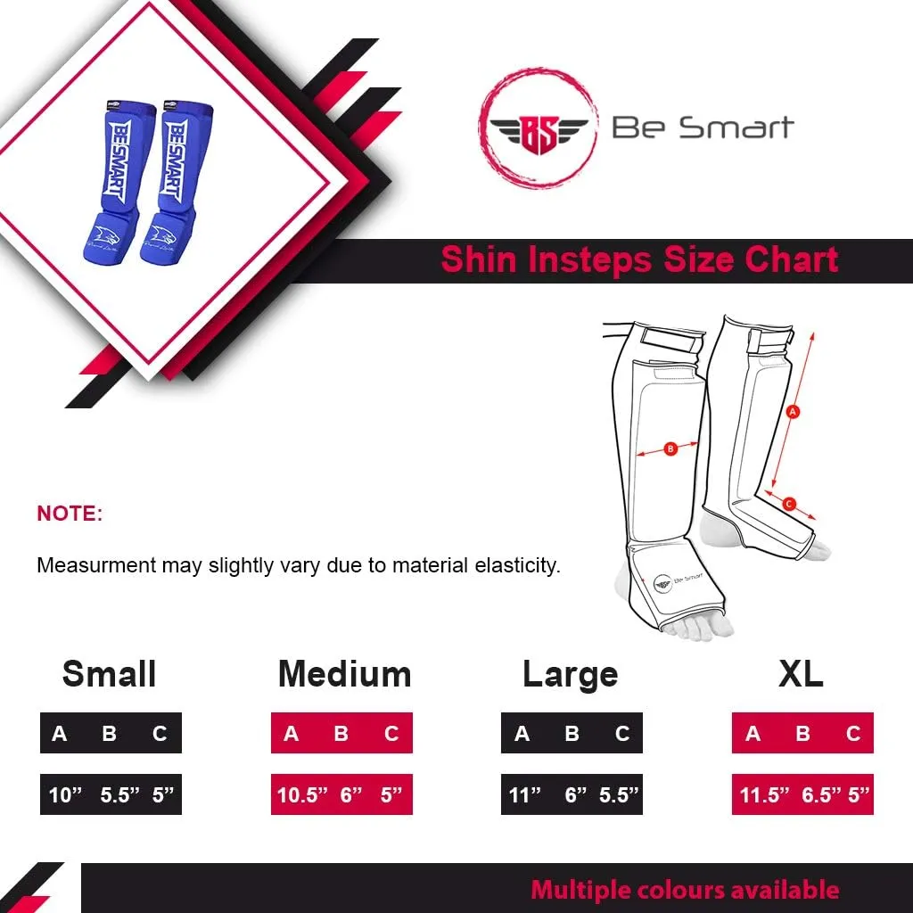 Be Smart Kids, Adults, Youth, Men and Women Muay Thai MMA Kickboxing Shin Guards, Instep Guard Training, Sparring Protective Gear Equipment Shin Kick Pads