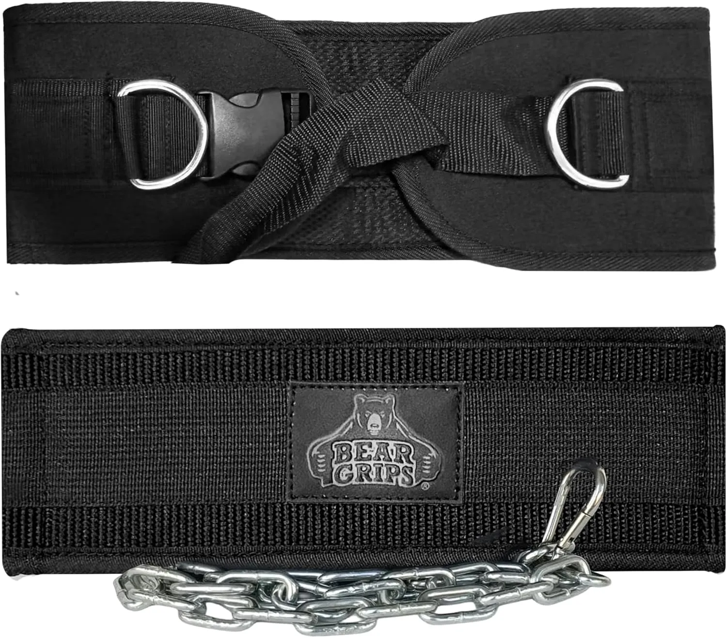 Bear Grips Dip Belt for Weight Lifting, Weight Belt for Pull Ups, Weighted Dip Belt, Weightlifting Belt for Chin Ups, With Steel Chain, 8mm Padded Support, Traditional, Plastic or Metal Buckle - Black