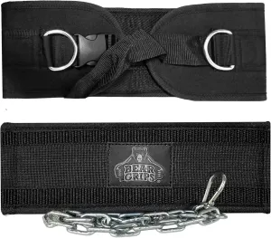 Bear Grips Dip Belt for Weight Lifting, Weight Belt for Pull Ups, Weighted Dip Belt, Weightlifting Belt for Chin Ups, With Steel Chain, 8mm Padded Support, Traditional, Plastic or Metal Buckle - Black