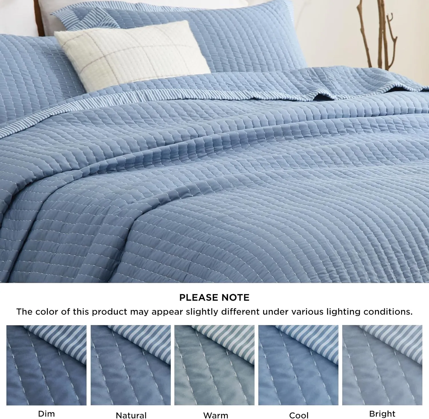 Bedsure Blue Bedspread Coverlet Queen Size - Lightweight Soft Quilt Bedding Set for All Seasons, Corduroy Pattern Quilt Set, 3 Pieces, 1 Quilt (90"x96") & 2 Pillow Shams (20"x26" 2")