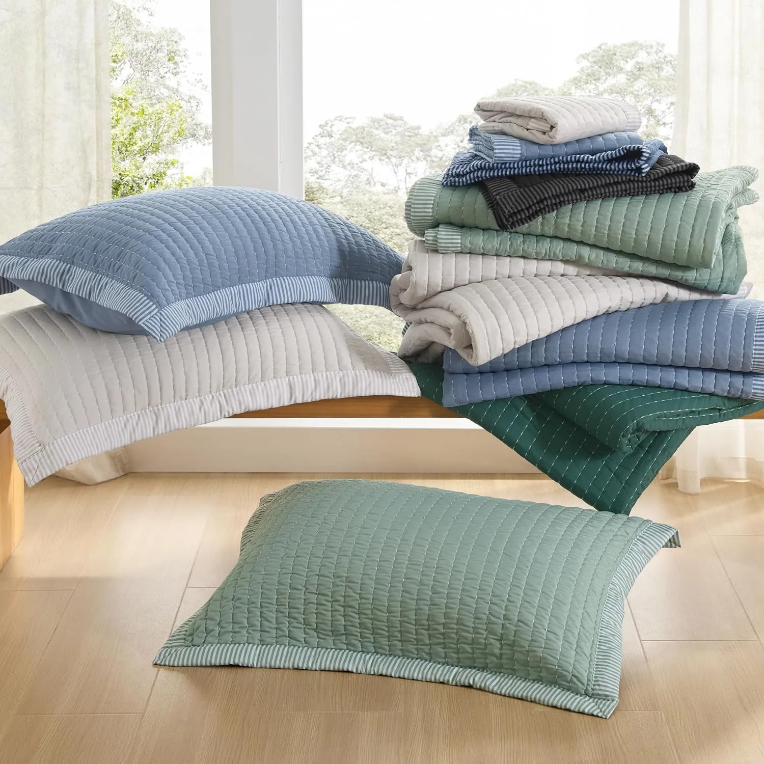 Bedsure Blue Bedspread Coverlet Queen Size - Lightweight Soft Quilt Bedding Set for All Seasons, Corduroy Pattern Quilt Set, 3 Pieces, 1 Quilt (90"x96") & 2 Pillow Shams (20"x26" 2")