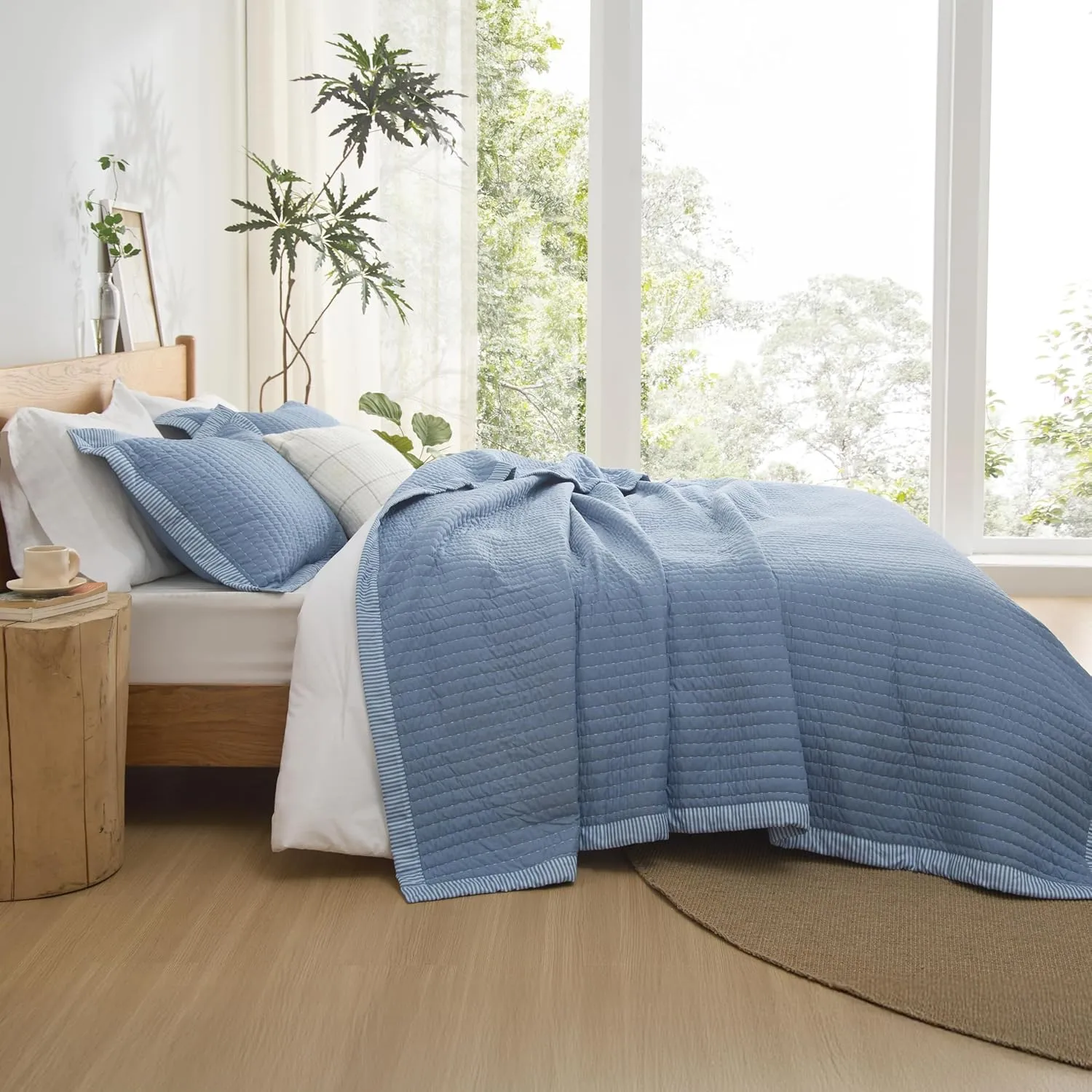 Bedsure Blue Bedspread Coverlet Queen Size - Lightweight Soft Quilt Bedding Set for All Seasons, Corduroy Pattern Quilt Set, 3 Pieces, 1 Quilt (90"x96") & 2 Pillow Shams (20"x26" 2")