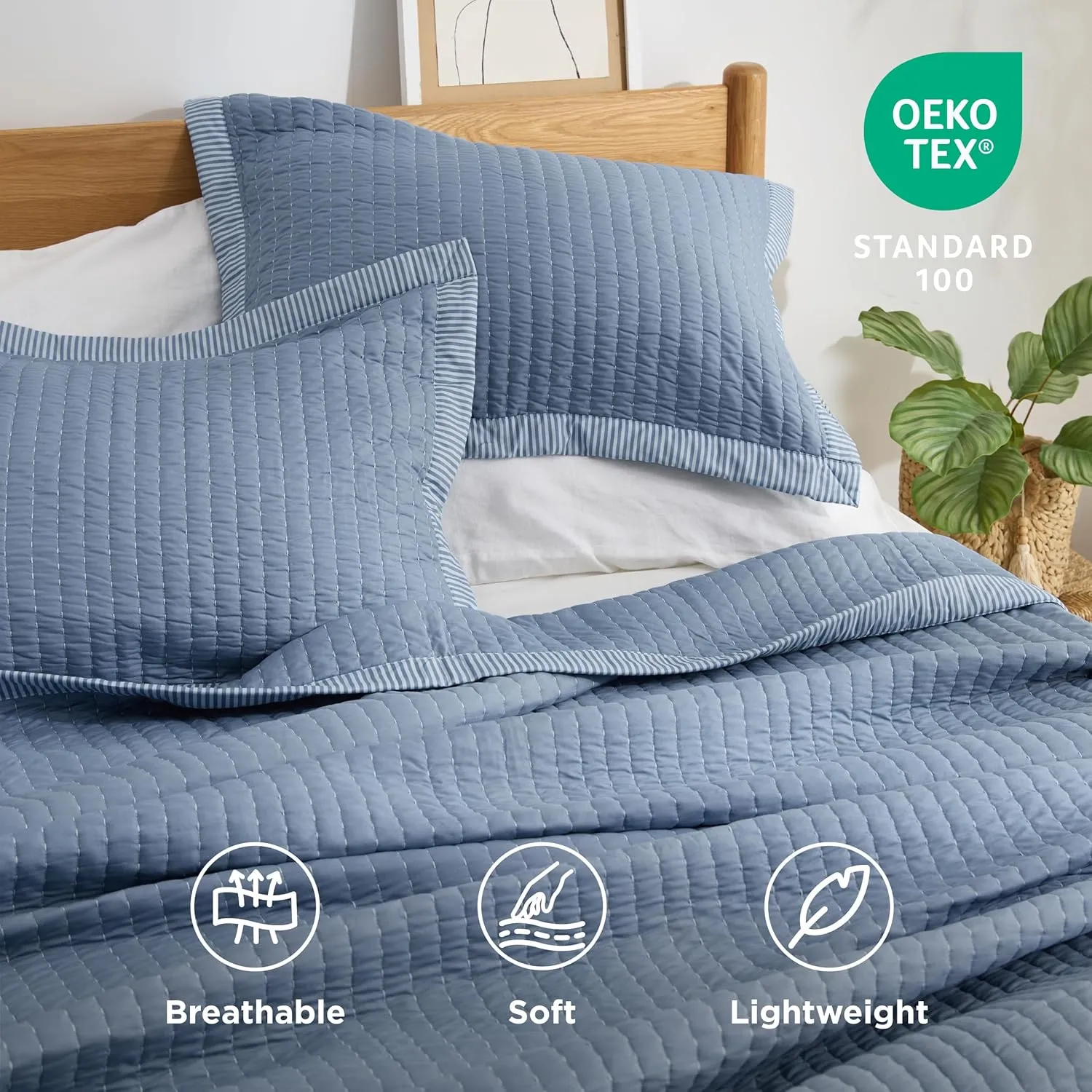 Bedsure Blue Bedspread Coverlet Queen Size - Lightweight Soft Quilt Bedding Set for All Seasons, Corduroy Pattern Quilt Set, 3 Pieces, 1 Quilt (90"x96") & 2 Pillow Shams (20"x26" 2")