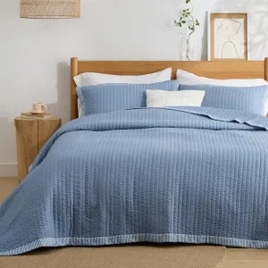 Bedsure Blue Bedspread Coverlet Queen Size - Lightweight Soft Quilt Bedding Set for All Seasons, Corduroy Pattern Quilt Set, 3 Pieces, 1 Quilt (90"x96") & 2 Pillow Shams (20"x26" 2")