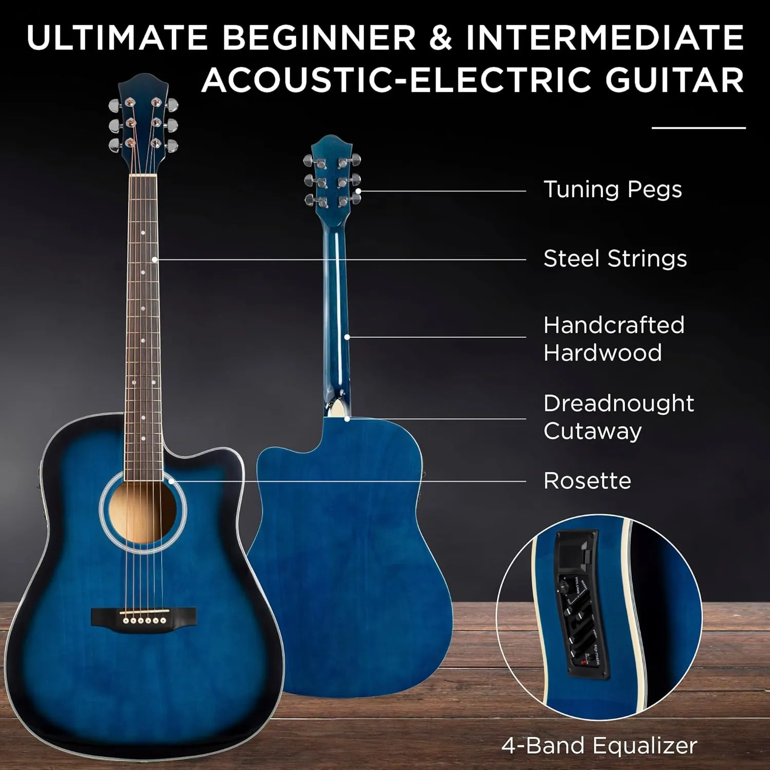 Best Choice Products Beginner Acoustic Electric Guitar Starter Set 41in w/All Wood Cutaway Design, Carrying Case, Strap, Picks, Cable - Blue