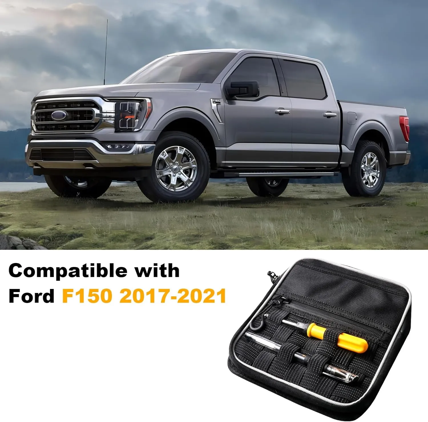 BESTAOO Center Console Hidden Organizer Bag Compatible with Ford F150 Accessories Ford F150 2017 2018 2019 2020 2021 Interior Accessories Armrest Storage Bag (Black)