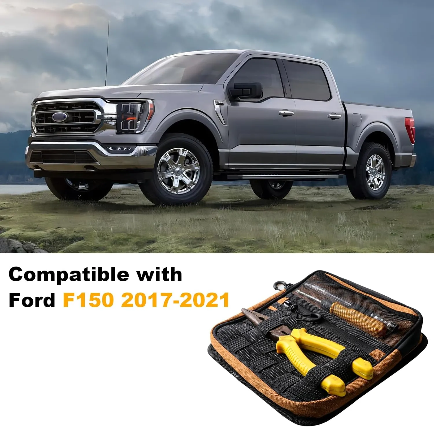 BESTAOO Center Console Hidden Organizer Bag Compatible with Ford F150 Accessories Ford F150 2017 2018 2019 2020 2021 Interior Accessories Armrest Storage Bag (Orange)