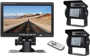 Bileeko RV Backup Camera System 7 Inch Monitor with 2 Wireless Rear View Cameras IP67 Waterproof Night Vision for Bus Truck Van