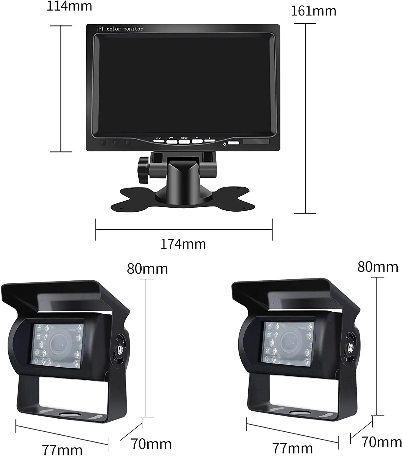 Bileeko RV Backup Camera System 7 Inch Monitor with 2 Wireless Rear View Cameras IP67 Waterproof Night Vision for Bus Truck Van
