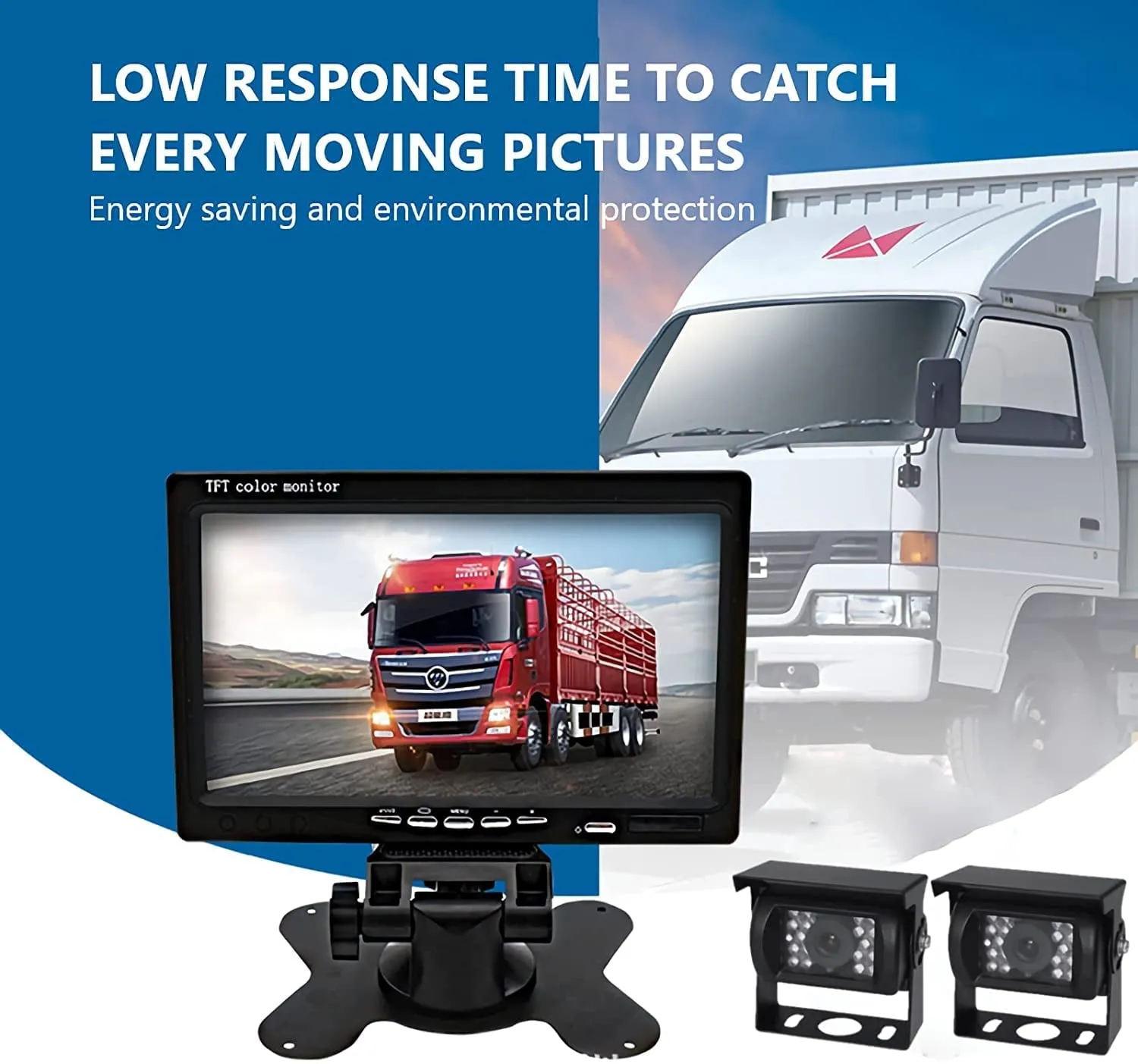 Bileeko RV Backup Camera System 7 Inch Monitor with 2 Wireless Rear View Cameras IP67 Waterproof Night Vision for Bus Truck Van