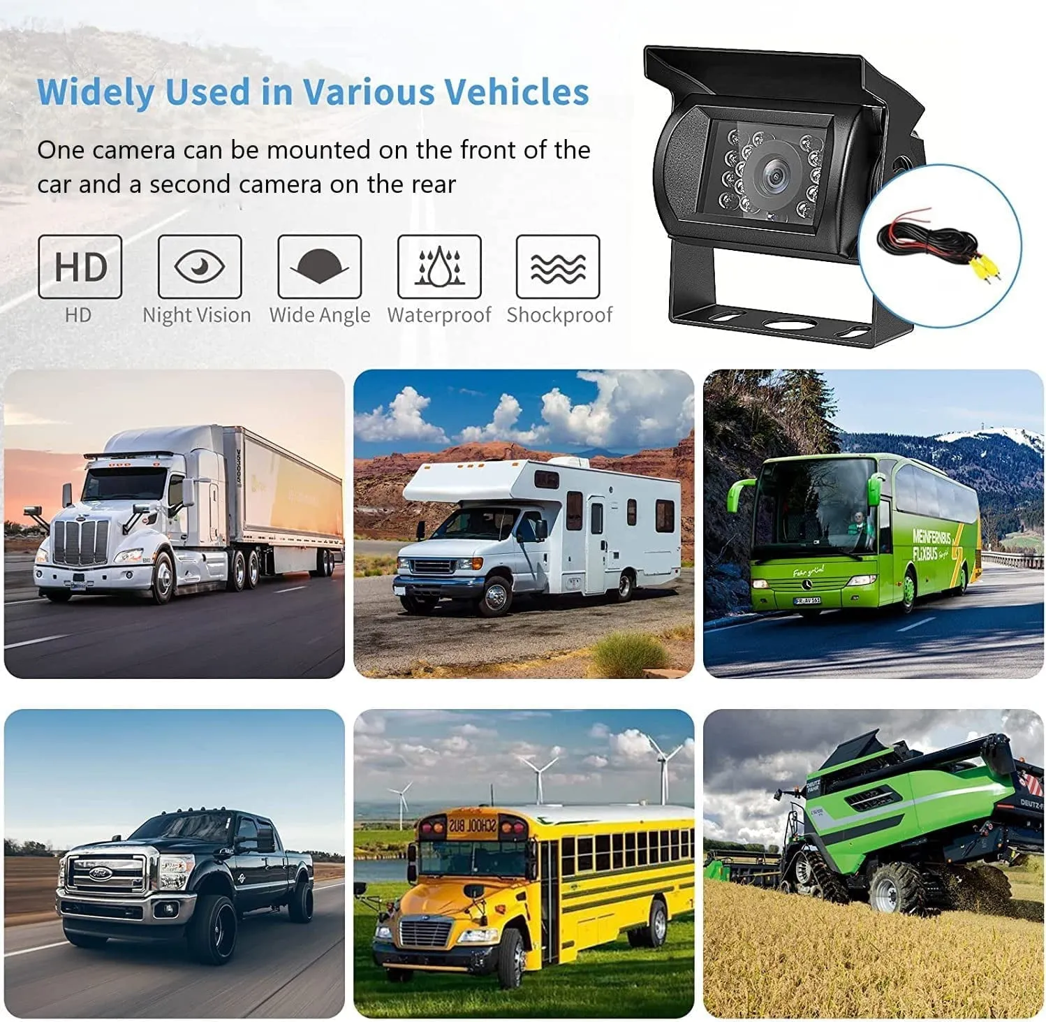 Bileeko RV Backup Camera System 7 Inch Monitor with 2 Wireless Rear View Cameras IP67 Waterproof Night Vision for Bus Truck Van