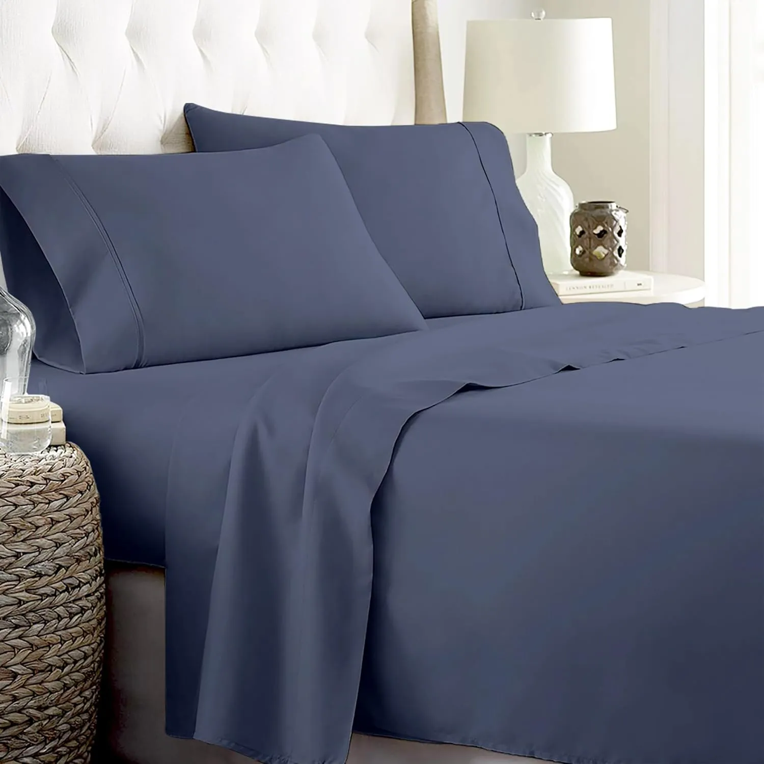BIOWEAVES 100% Organic Cotton Sheets, 300 Thread Count 4-Piece GOTS Certified Bed Sheet Set Fits Mattress Upto 17" Deep Pocket, Soft & Silky Sateen Weave (California King, Mineral)
