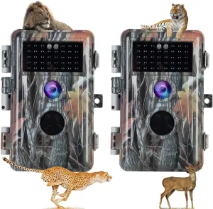 BLAZEVIDEO 2-Pack Trail Game Cameras 48MP 1296P Video No Glow Night Vision 110° Field of View Motion Activated IP66 Waterproof for Outdoor Wildlife Hunting, Animal Observation, Backyard Security
