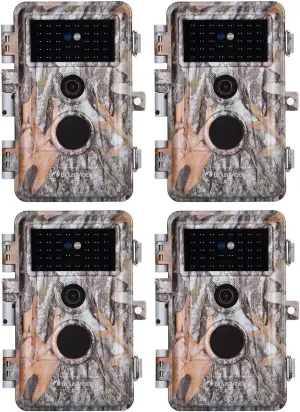 BLAZEVIDEO 4-Pack Game & Deer Trail Cameras 32MP 2304x1296P H.264 Video for Hunting Wildlife and Home Security No Glow Night Vision Time Lapse Motion Activated Waterproof & Password Protected