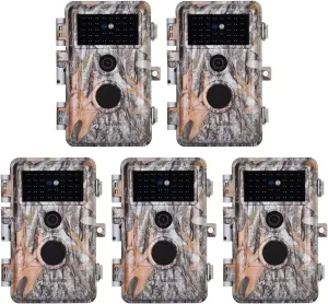 BLAZEVIDEO 5-Pack Game & Trail Camera 32MP 1296P HD Video Night Vision Motion Activated IP66 Waterproof No Glow for Outdoor Wildlife Hunting, Backyard Security, Animal Observation