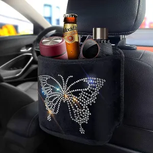 Bling Butterfly Diamond Car Handbag Holder Car Net Pocket Handbag Holder Car Backseat Organizer Car Handbag Holder Between Seats Car accessories for Women Girl