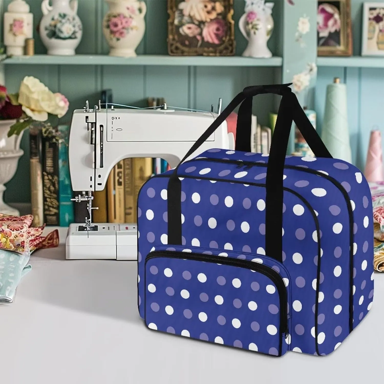 Blue Dot Craft Bag Organizer Tote Bag Sewing Accessories Organizer Craft Supplies Carrier Organizer Crochet Bag