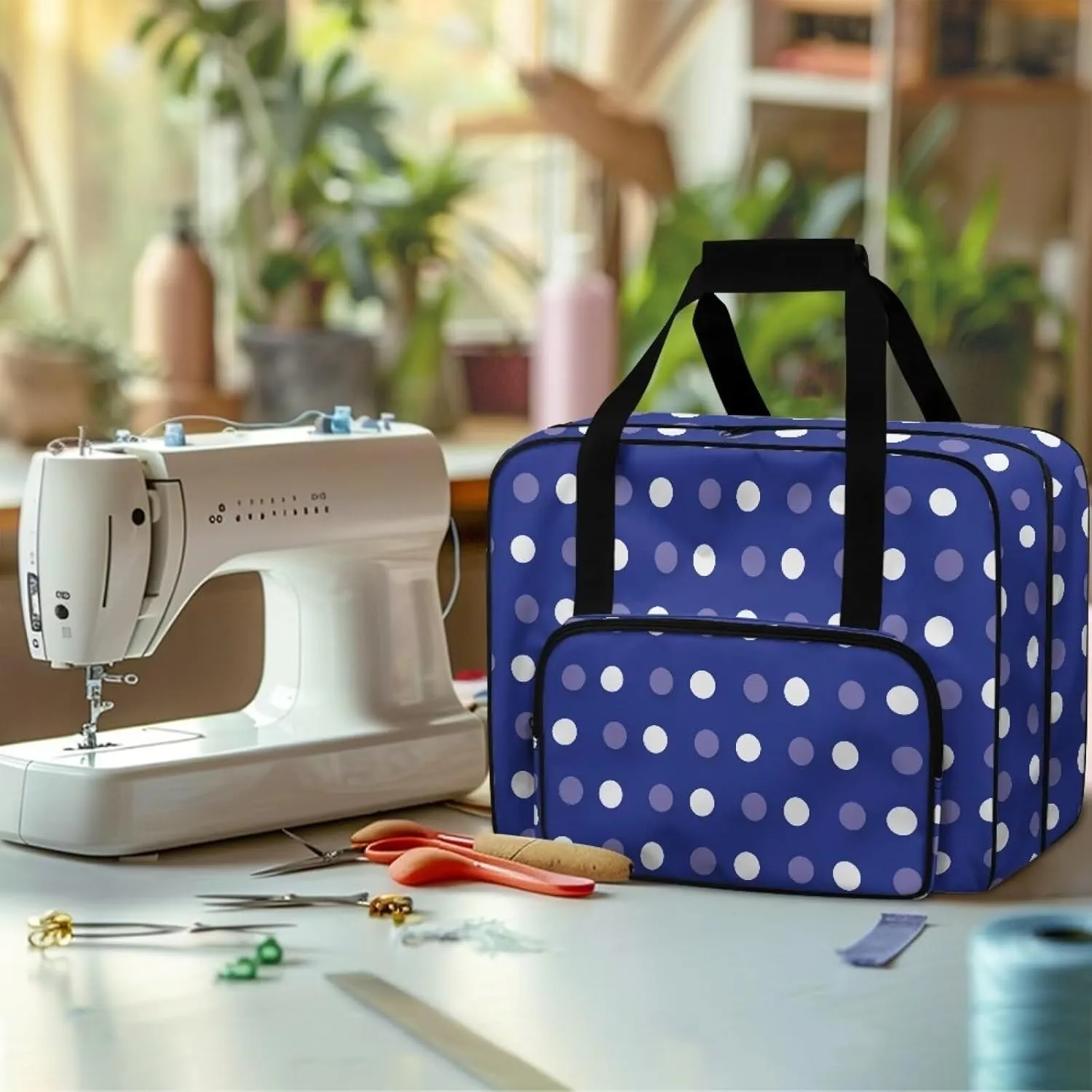 Blue Dot Craft Bag Organizer Tote Bag Sewing Accessories Organizer Craft Supplies Carrier Organizer Crochet Bag