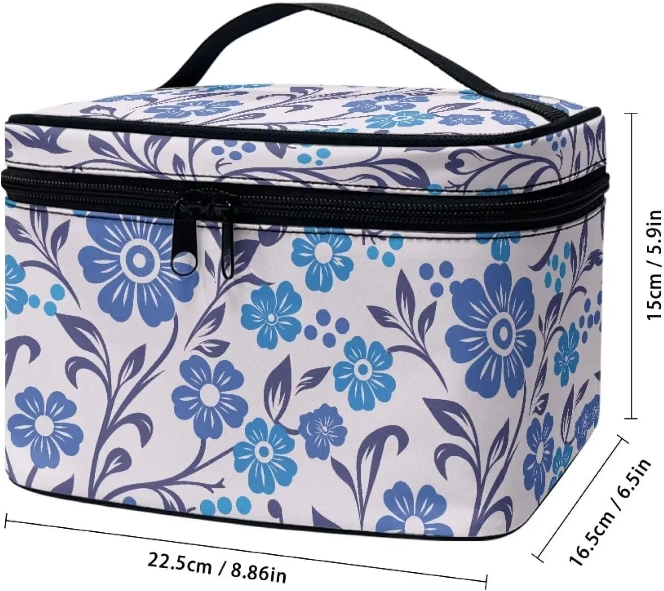 Blue Floral Make Up Cases Organizers and Storage Travel Large Cosmetic Bags for Women with Handles Ethnic Style Portable Makeup Bag for Purse Portable Toiletry Organizer
