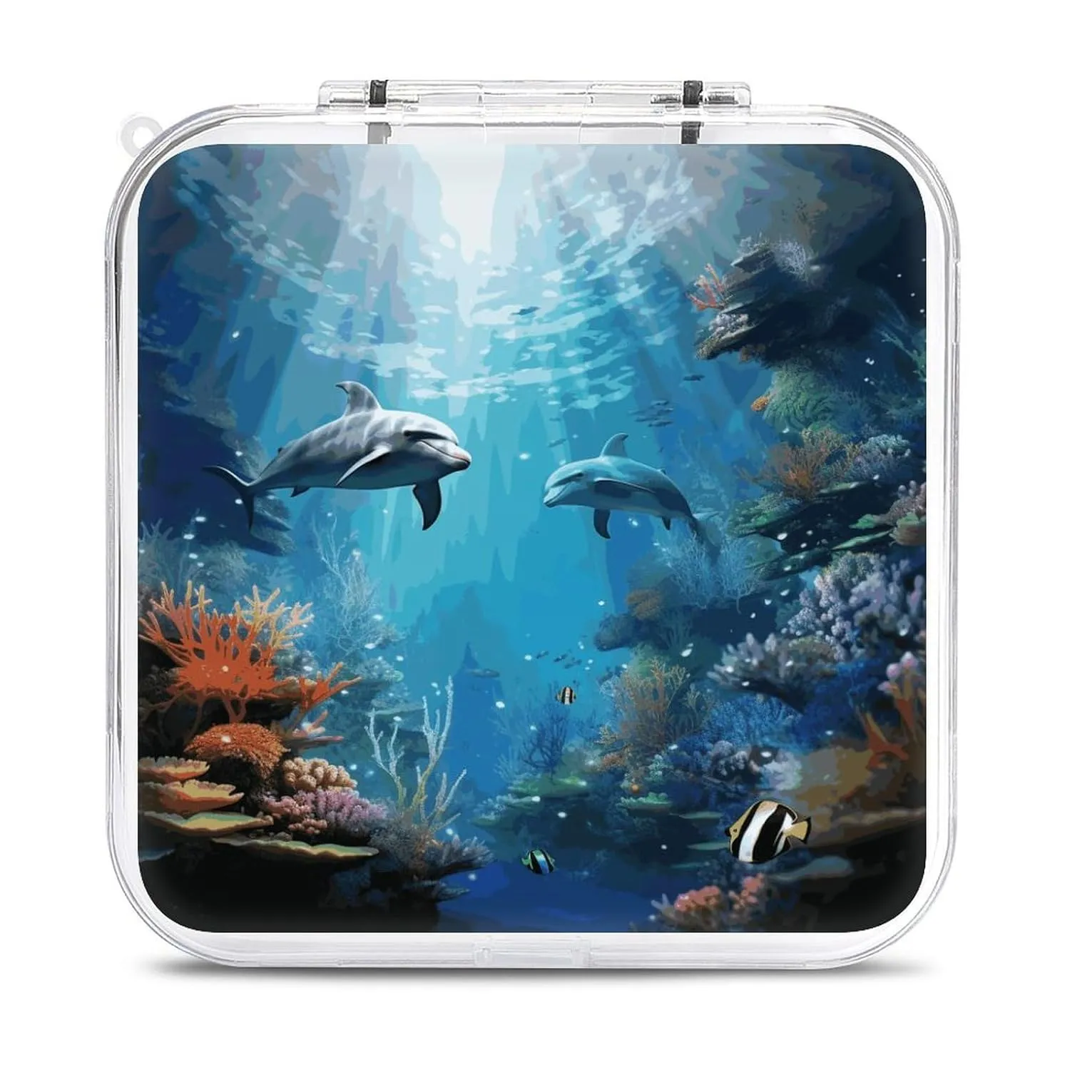 Blue Ocean Underwater Fish Switch Game Case Switch Game Holder Cartridge Case Storage 12 Games & 2 Micro Sd Card Slots, Travel Carry Cases, Portable Games Card Storage, Hard Shell, Buckle Closure