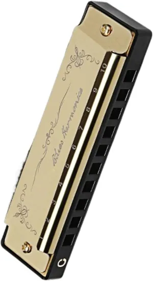 Blues 10 hole C harmonica beginner blues instrument(Gold)