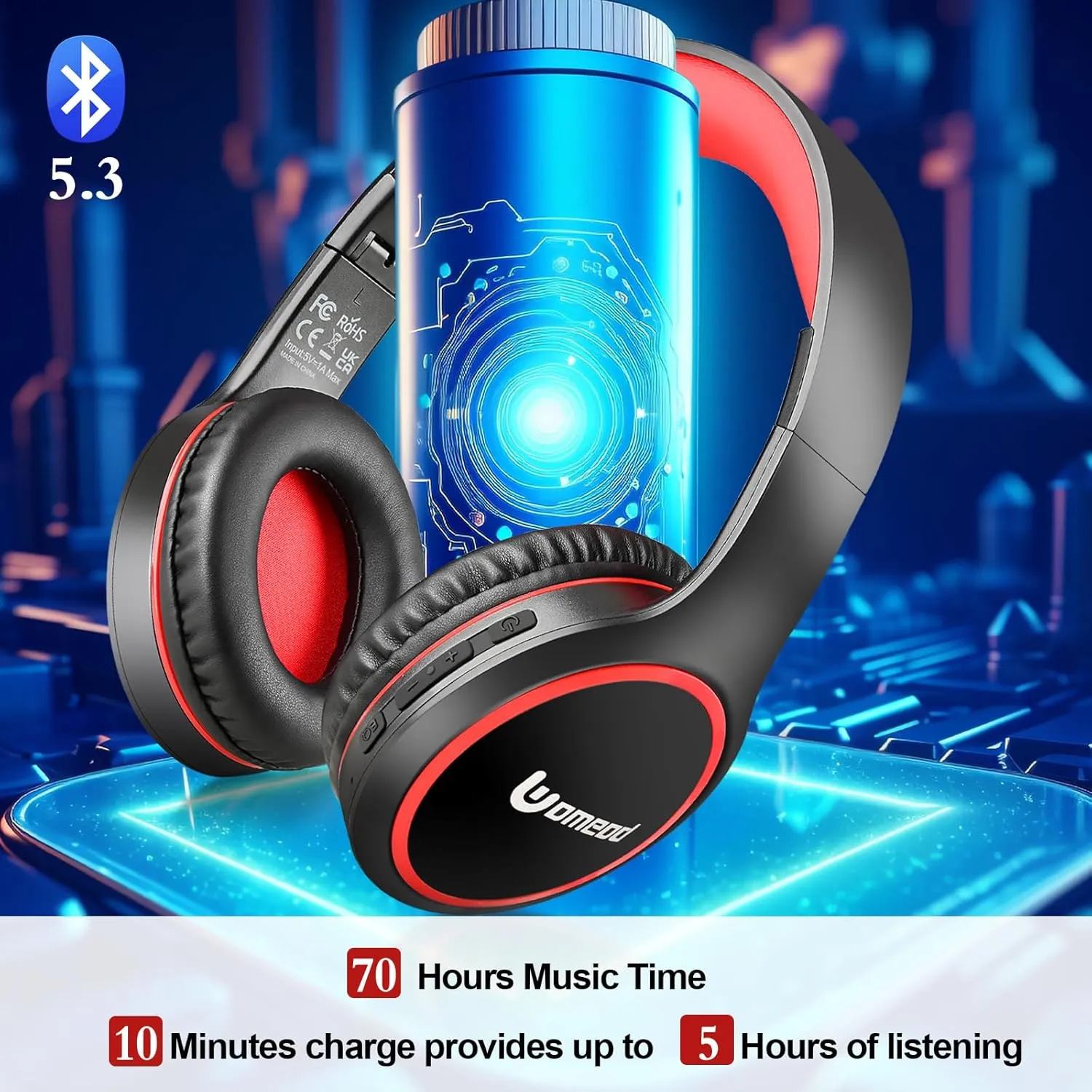 Bluetooth Headphones Over Ear, 70H Playtime and 3 EQ Music Modes Wireless Headphones with Microphone, HiFi Stereo Foldable Lightweight Headset, Deep Bass for Home Office Cellphone PC