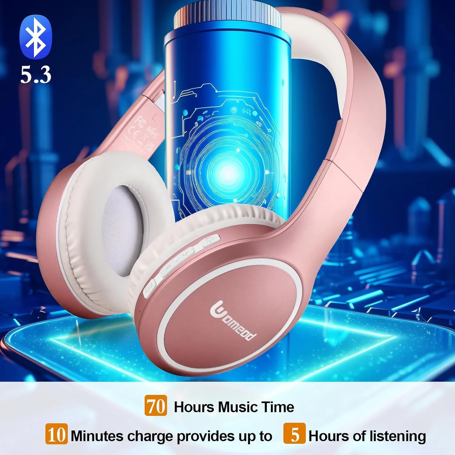 Bluetooth Headphones Over Ear, 70H Playtime and 3 EQ Music Modes Wireless Headphones with Microphone, HiFi Stereo Foldable Lightweight Headset, Deep Bass for Home Office Cellphone PC