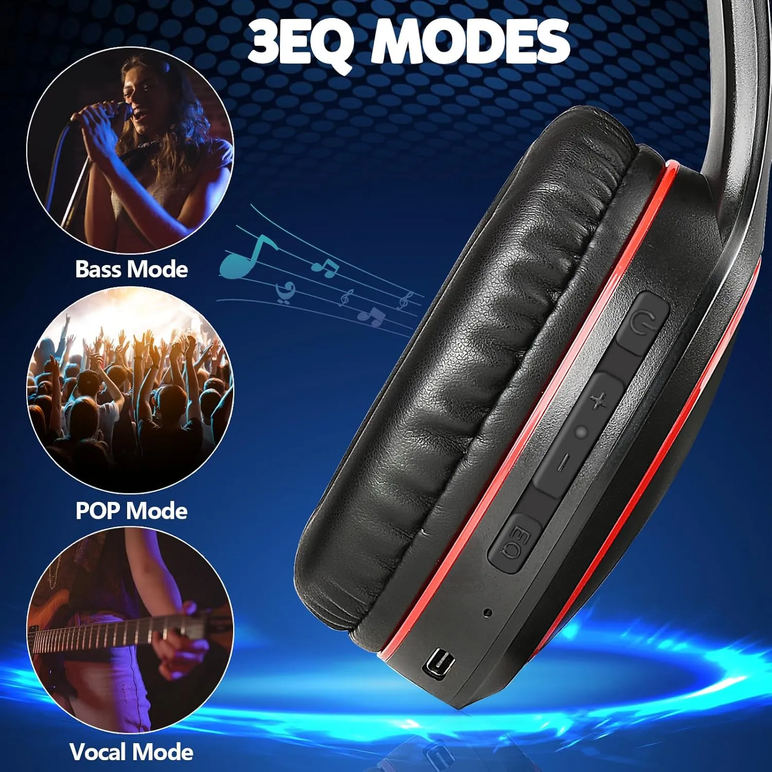 Bluetooth Headphones Over Ear, 70H Playtime and 3 EQ Music Modes Wireless Headphones with Microphone, HiFi Stereo Foldable Lightweight Headset, Deep Bass for Home Office Cellphone PC