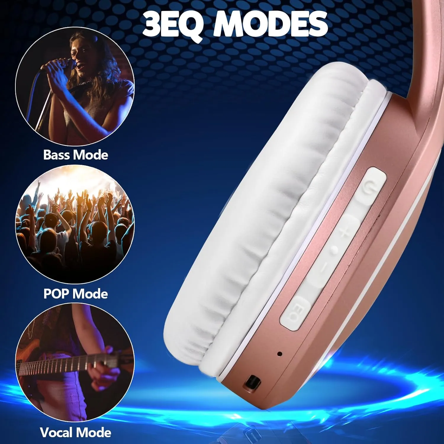 Bluetooth Headphones Over Ear, 70H Playtime and 3 EQ Music Modes Wireless Headphones with Microphone, HiFi Stereo Foldable Lightweight Headset, Deep Bass for Home Office Cellphone PC
