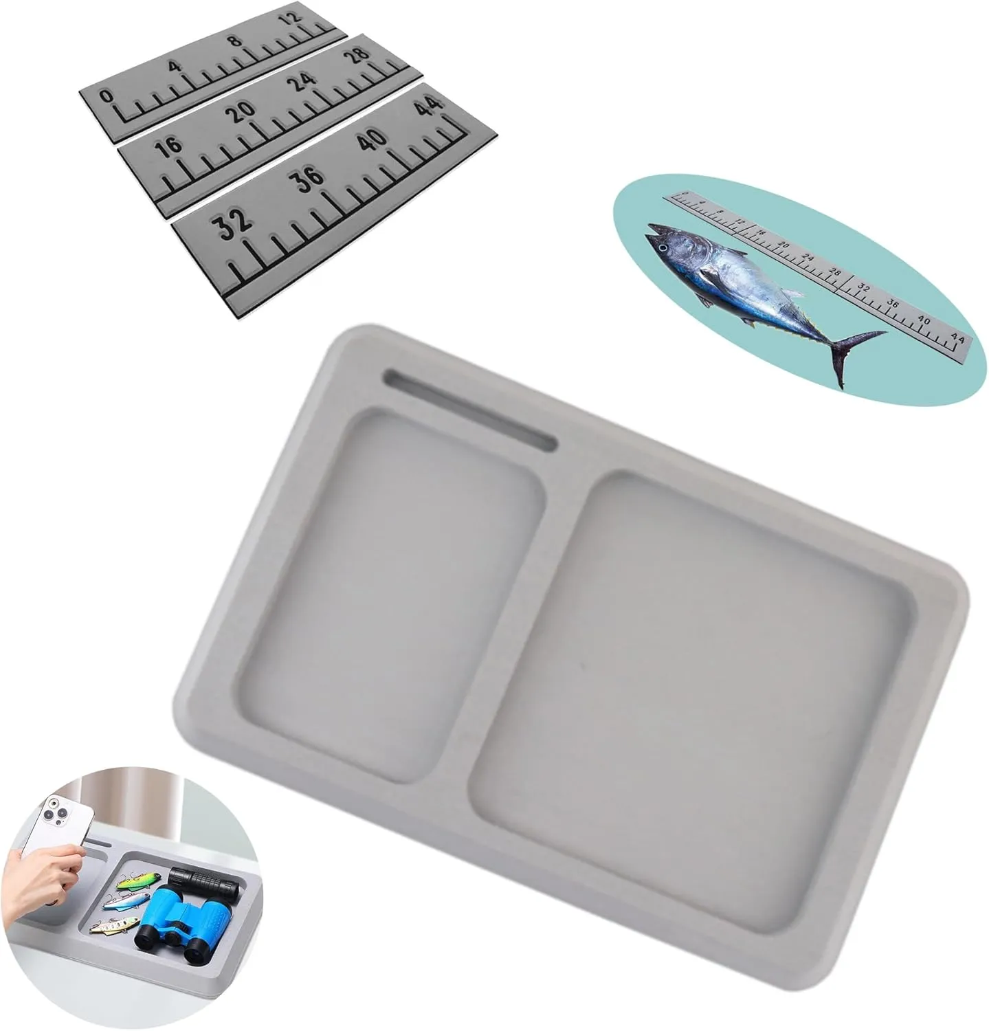 Boat Foam Phone Holde and Boat Foam Fishing Ruler Kit,Boat Dash Accessory,2 in 1 Fishing Boat Dash Accessory 3M Adhesive Backing,44 inch Boat Gadgets Segmented Fish Measuring Board