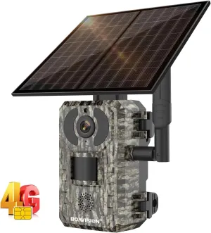 BOAVISION 4G LTE Cellular Hunting Trail Camera with Night Vision Motion Activated Waterproof 2K Solar-Powered Wildlife Game Camera, Comes with SIM Card, Remote Access & Playback, 0.2s Trigger Time