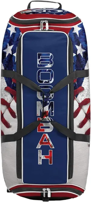 Boombah Brute Rolling Bat Bag 2.0-35" x 15" x 12-1/2" - USA Baseball Royal Blue/Red/White - Holds 4 Bats and Room for Gear - Wheeled Bag