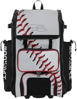 Boombah Rolling Catchers Superpack Baseball/Softball Gear Bag - 23-1/2" x 13-1/2" x 9-1/2" - Homerun Baseball White/Black/Red - Telescopic Handle - Holds 4 Bats - Wheeled Version