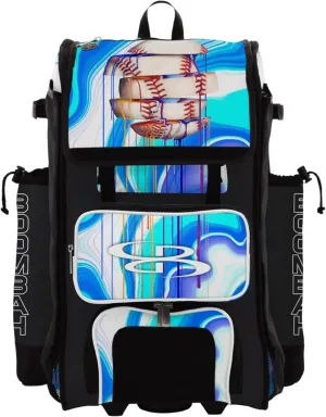 Boombah Rolling Catchers Superpack Bat Bag - 23-1/2" x 13-1/2" x 9-1/2" - Telescopic Handle - Holds 4 Bats - Wheeled Version - Baseball Focus White/Black/Red