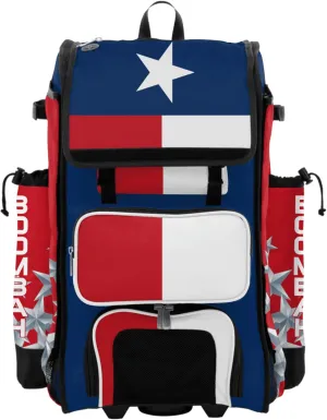 Boombah Rolling Catchers Superpack Bat Bag - 23-1/2" x 13-1/2" x 9-1/2" - Telescopic Handle - Holds 4 Bats - Wheeled Version - Texas Royal Blue/Red/White