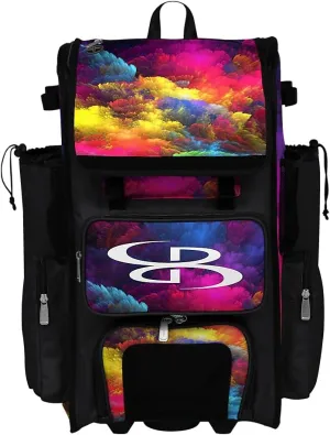 Boombah Rolling Superpack 2.0 Baseball/Softball Gear Bag - 23-1/2" x 13-1/2" x 9-1/2" - Burst Multi - Telescopic Handle - Holds 4 Bats - Wheeled Version
